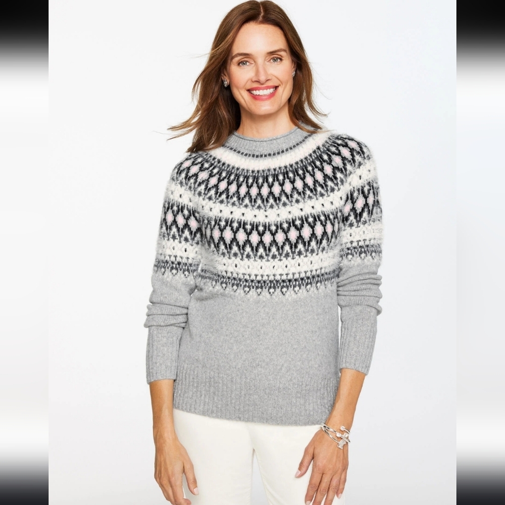 NWT $129 Talbots Crewneck Sweater - Persian Fair Isle Oversized Size Xs